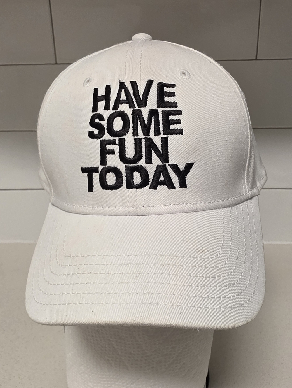 OTTO White Baseball Cap with Black Embroidered 'HAVE SOME FUN TODAY'